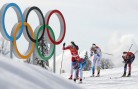 Sophie Caldwell, right, of the U.S. chases the leaders in the team sprint finals. (GEPA/Daniel Goetzhaber)