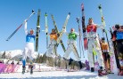 Sweden's relay team celebrates a gold medal in the 4x5km event. (GEPA/Carl Sandin)