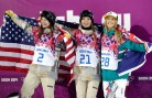 Kelly Clark, Kaitlyn Farrington and Torah Bright on the halfpipe podium. (GEPA/Andrew Scott)