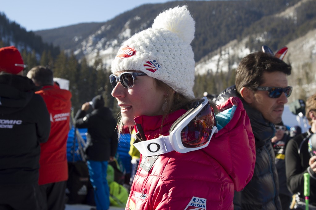 Mikaela Shiffrin in the finish area