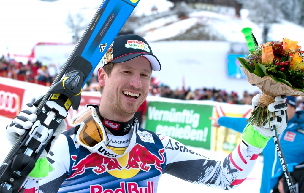 Hannes Reichelt following Saturday's downhill (GEPA/Hans Osterauer)
