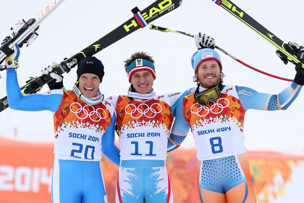 From left, Christof Innerhofer, Matthias Mayer and Kjetil Jansrud on the downhill podium. (GEPA/Christian Walgram)