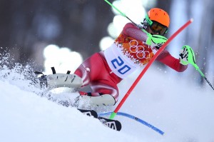 Sandro Viletta survived a tough slalom course to win his first Olympic medal, gold in the combined. (GEPA/Christian Walgram)