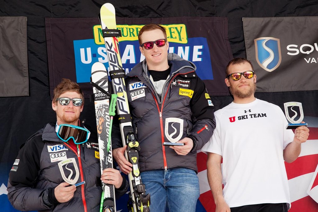 The men's FIS GS podium at Squaw Valley. USST