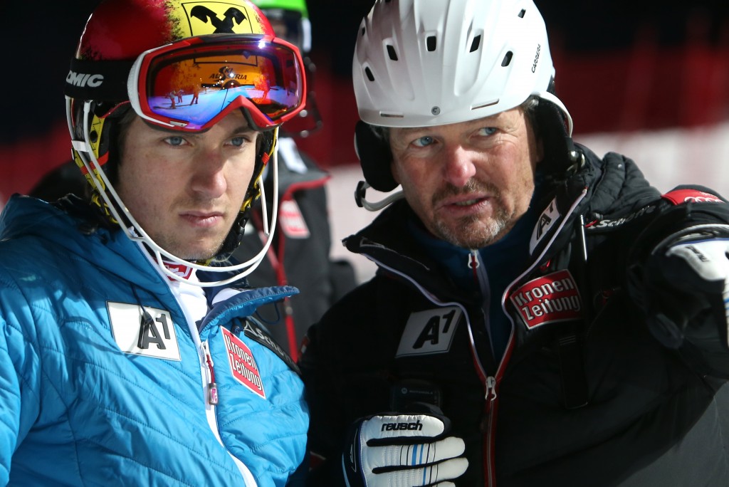 Mathias Berthold working with Marcel Hirscher in Bormio this season. GEPA/Christian Walgram