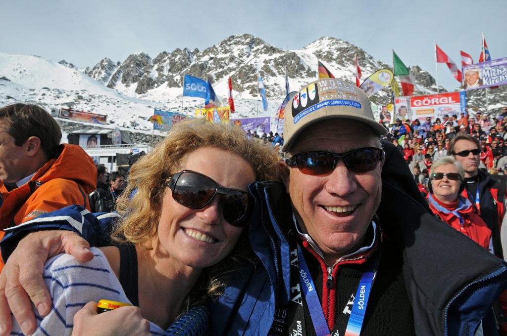 John Garnsey poses with Sarah Schleper at the Soelden World Cup opener in 2009. USST