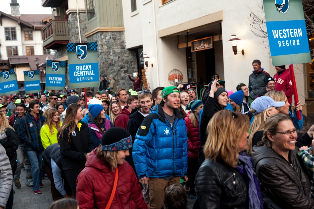 Regional associations march in the parade at U.S. Alpine Championships. Sarah Brunson/USST
