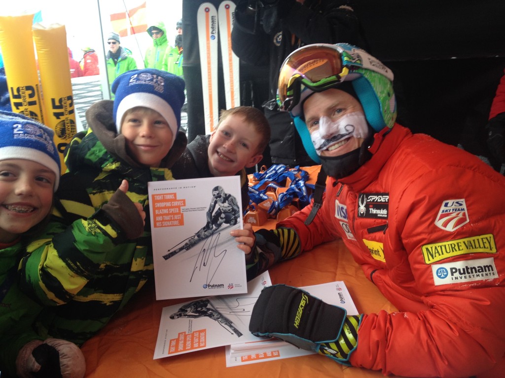 Ted Ligety signs autographs for young fans at the 2013 Birds of Prey. USST/Doug Haney