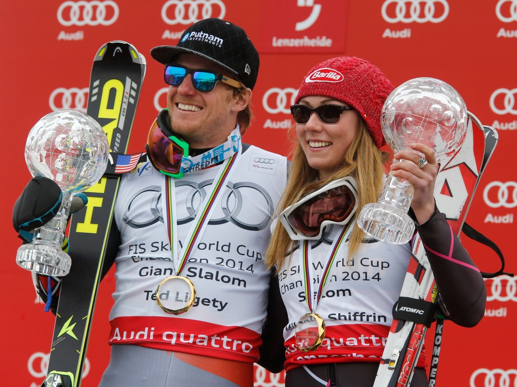 Ted Ligety and Mikaela Shiffrin at the 2014 World Cup Finals. GEPA/Wolfgang Grebien