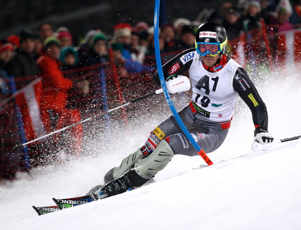 American racer David Chodounsky competes at the Schladming night slalom in January. 