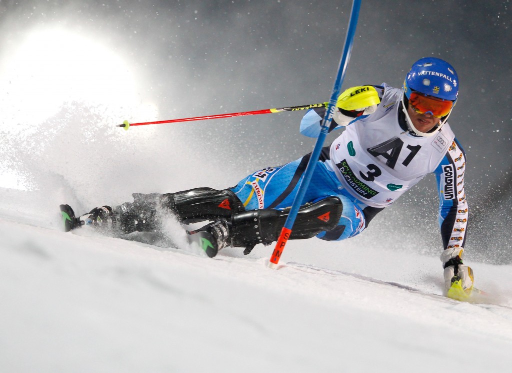 Andre Myhrer at the 2014 Schladming World Cup. GEPA/Harald Steiner