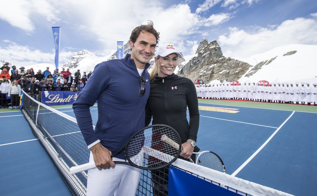 Roger Federer and Lindsey Vonn at the Lindt-sponsored match. PHOTOPRESS/Alexandra Wey