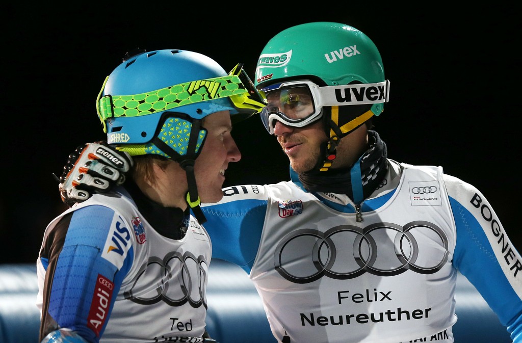 Ligety and Neureuther together at the 2013 Munich parallel slalom. GEPA/Christian Walgram