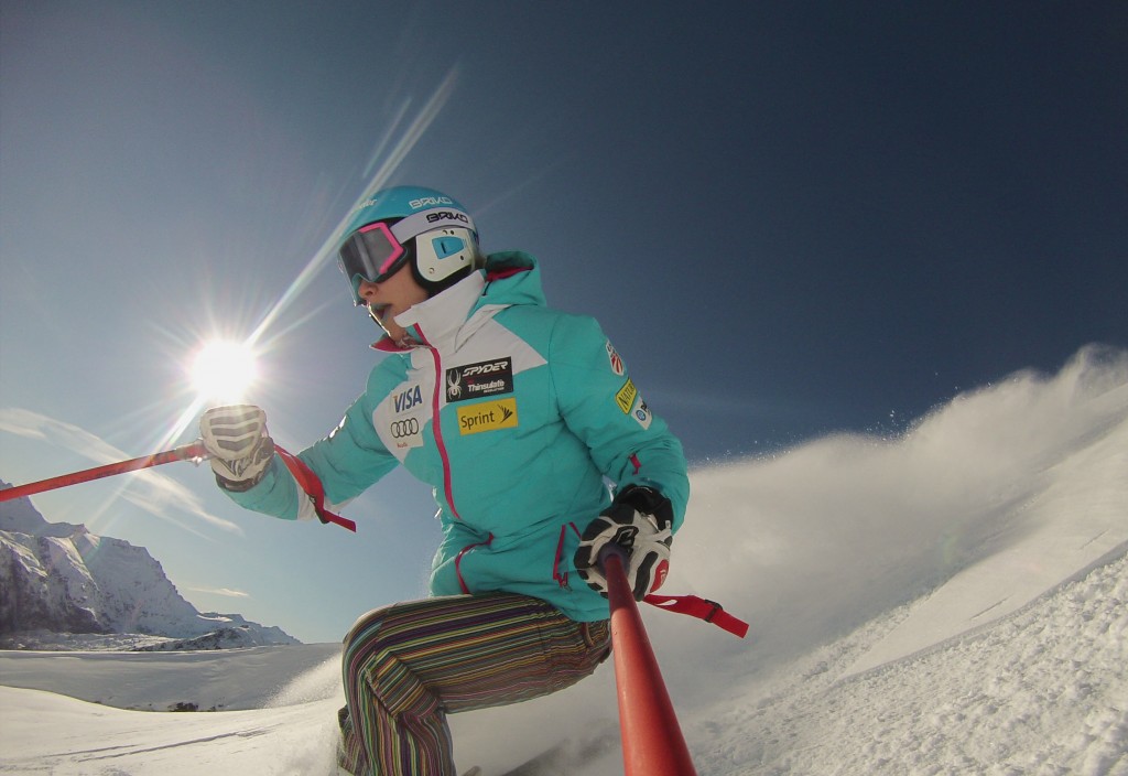 Laurenne Ross sports her new Briko wares while heli-skiing in New Zealand. Briko