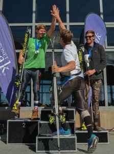 Roberts gives Robby a high five on the podium. Coronet Peak