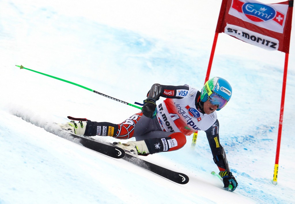 Ted Ligety racing to the win at St. Moritz in 2014. GEPA/Harald Steiner