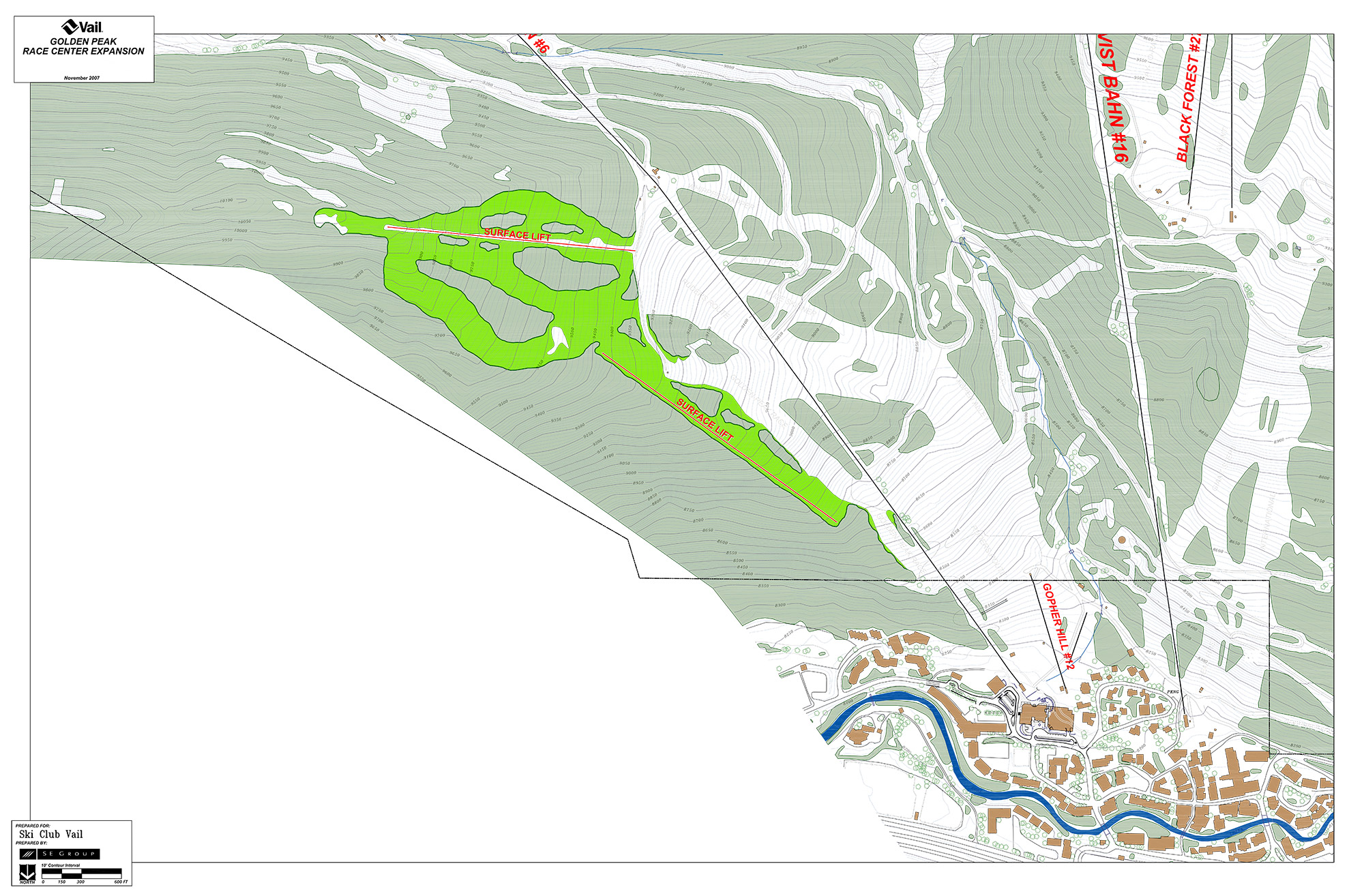 The green area outlines the proposed new trail areas above Golden Peak, which would accommodate speed, tech and freestyle. Two new surface lifts are also shown. Courtesy of SSCV.