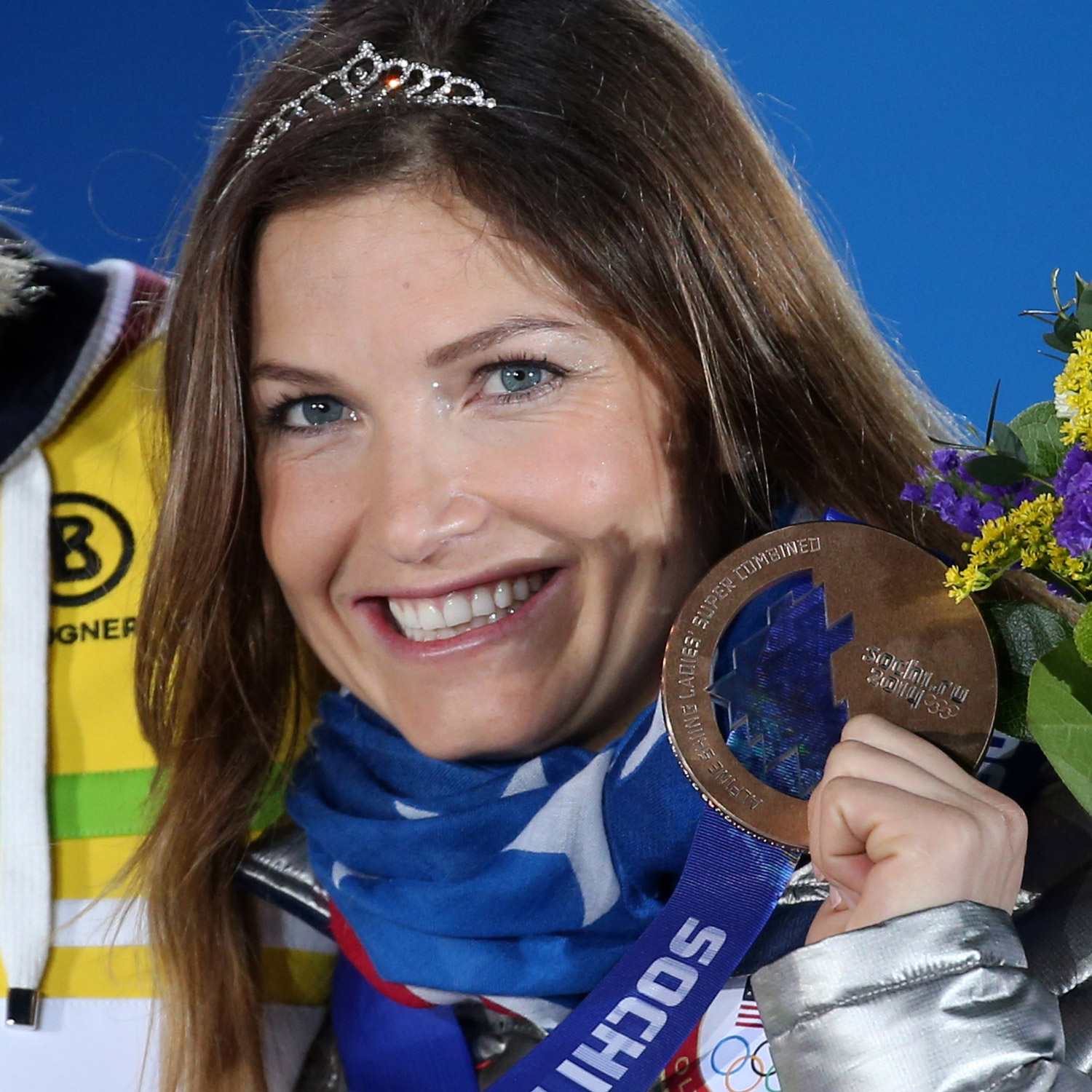 Julia Mancuso celebrates her medal in Sochi, one of six by WSS alumni. GEPA