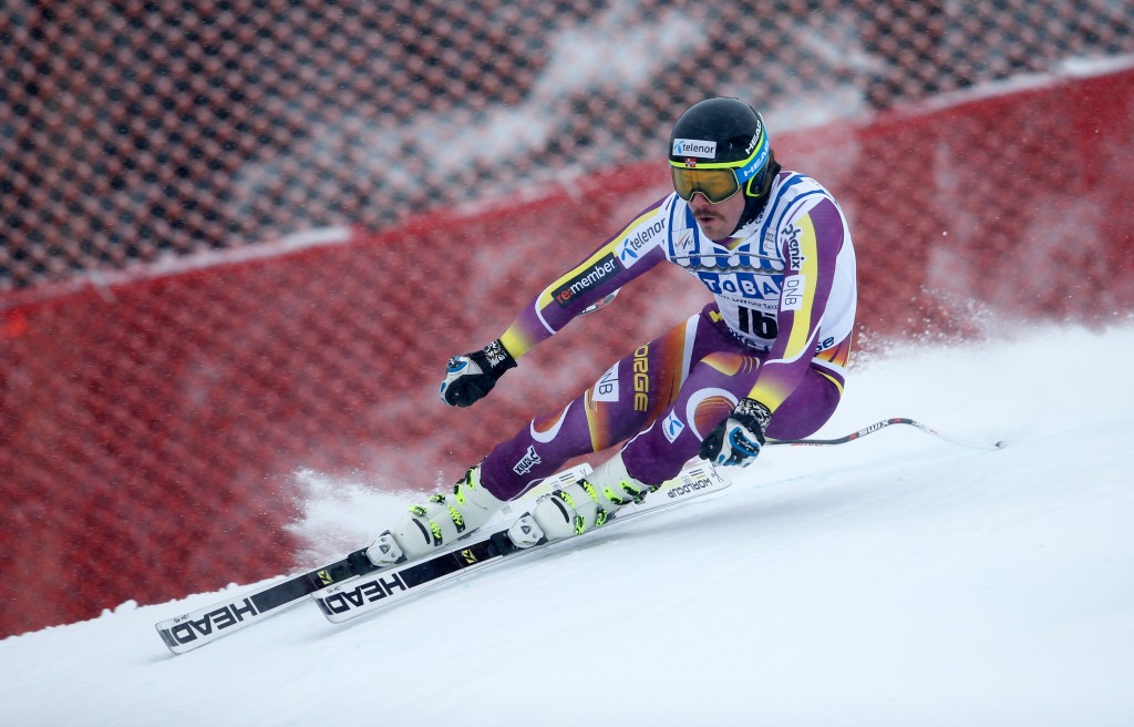 Norway's Kjetil Jansrud on his way to the fastest training run of the day in Lake Louise. GEPA