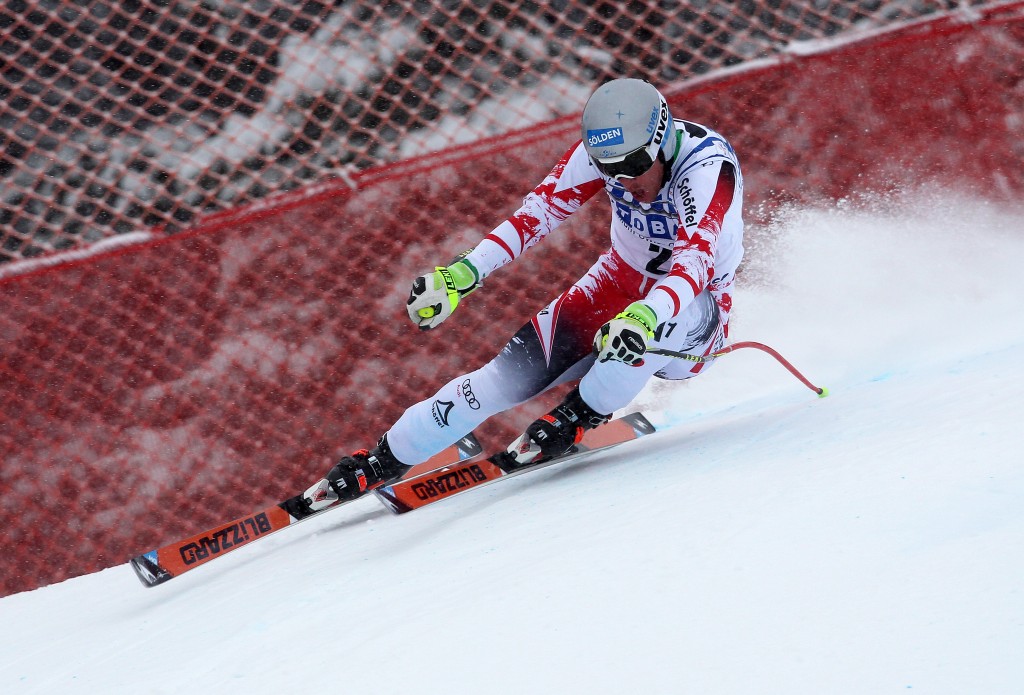 Florian Scheiber in Wednesday's downhill training run at Lake Louise. GEPA