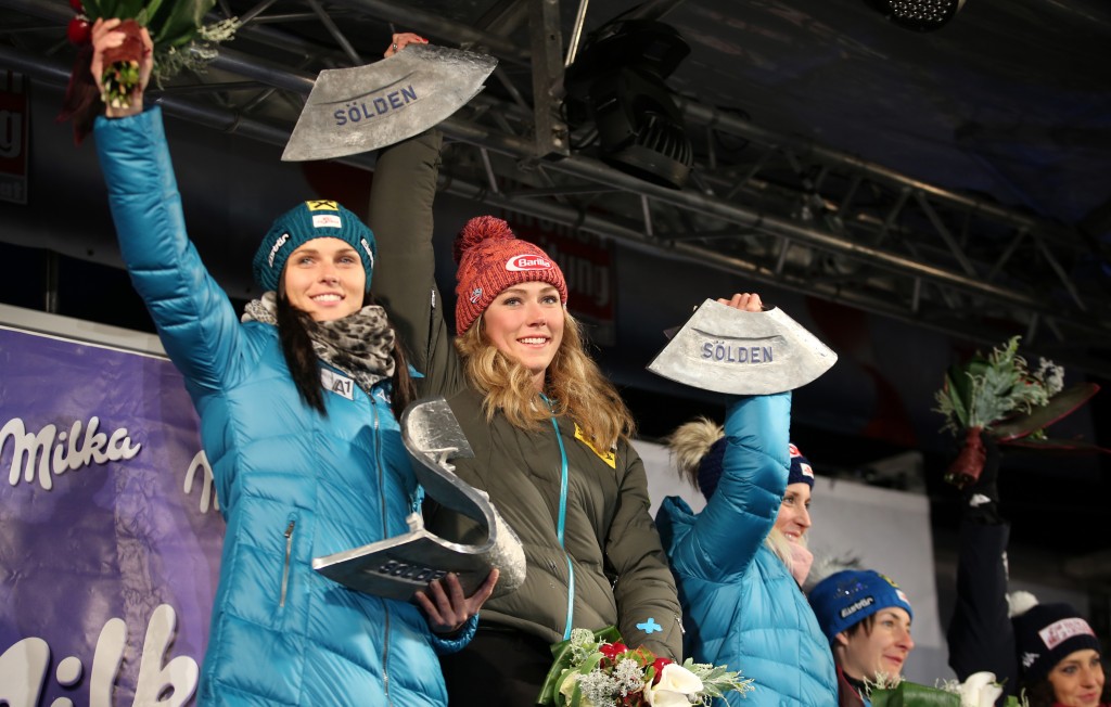 Ladies prize giving ceremony at Soelden 2014. GEPA