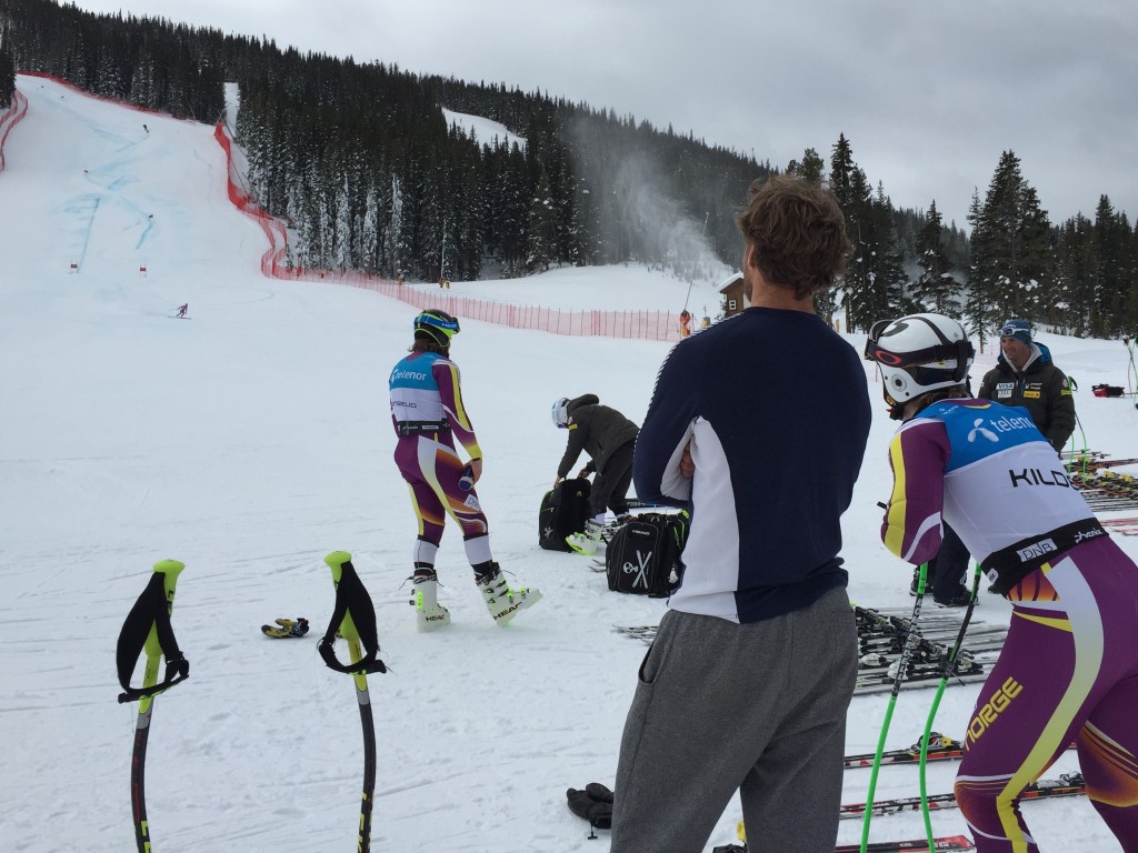 Athletes mingle at the bottom of the Speed Center at Copper Mountain, which hosted full-length super G training Friday. Mintz/SR