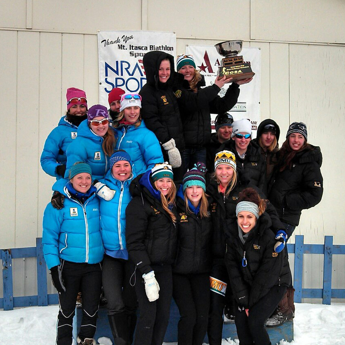 Athletes from NMU, Michigan Tech, and UAF celebrate at the CCSA Regionals. Credit: Jordyn Ross