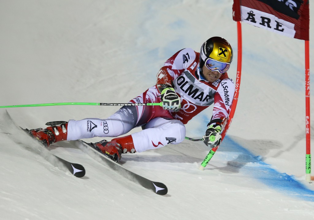 Marcel Hirscher blowing away the competition under the lights in Are, Sweden. GEPA