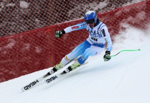 Tanner Farrow during World Cup downhill training in Lake Louise. GEPA